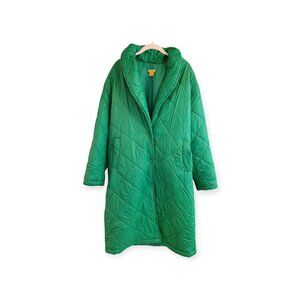 Daisy Kelly Green Long Packable Puffer Jacket Size L Lightweight Travel Coat